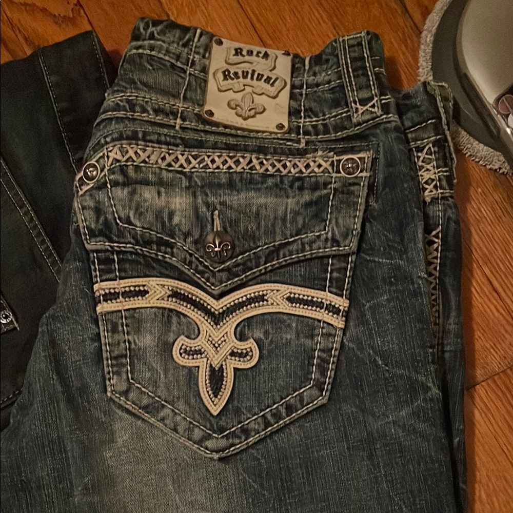 Rock Revival Distressed Denim with Embroidered Details